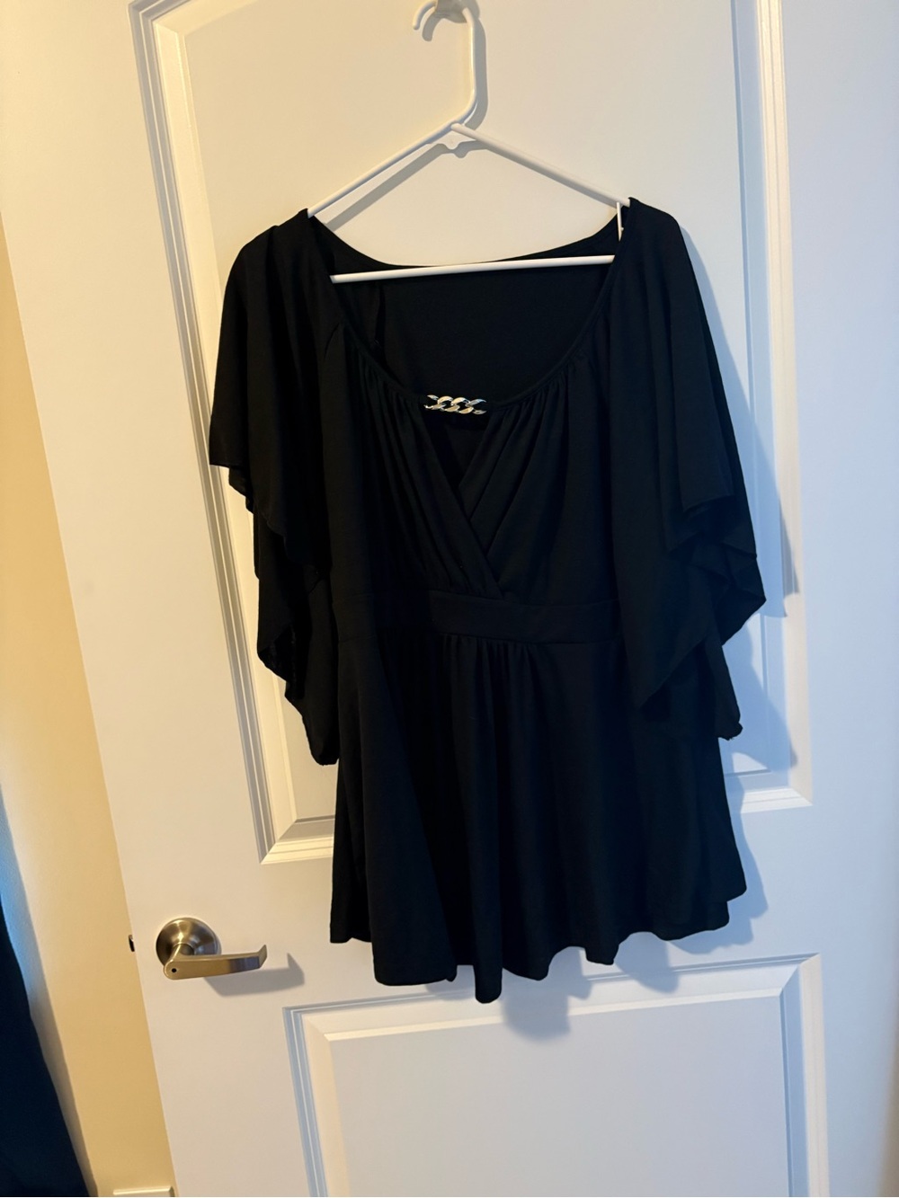 Black Women’s Flutter Sleeve V-Neck Top
